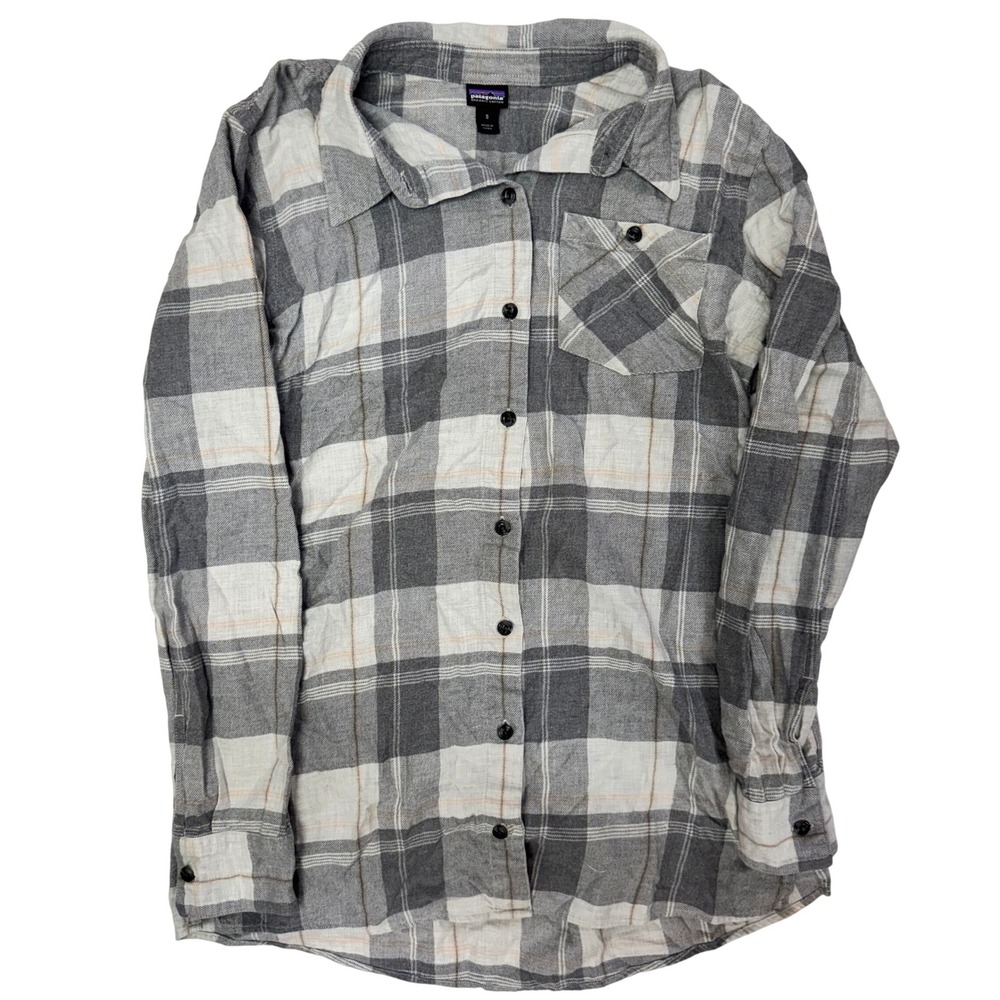 Patagonia Aspen Forest Tunic Grey Plaid Organic Cotton Flannel Shirt S